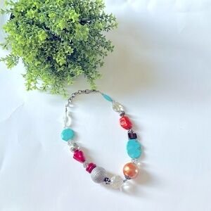 COLORFUL varied STONE & METAL beaded Necklace